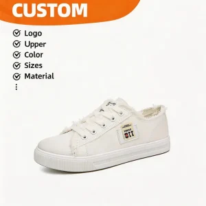 Versatile Women’s Flats Frayed Edge Canvas Sneaker Lace-up Comfortable Lightweight Breathable Durable Daily Casual Walking Shoes