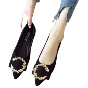 Versatile and Fashionable Flat Women’s Shoes with Metal Ornaments in Work Style