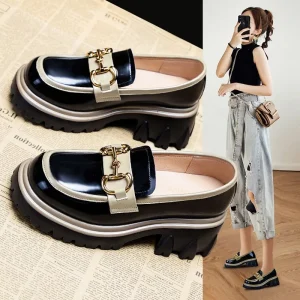 Vintage British Style Small Toe Superfine Fiber Upper Platform Thick Sole Loafers Women’s Spring New Style Japanese Style