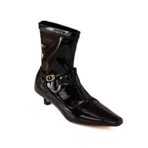 Vintage Cowhide Patent Leather Glossy Pointed Mid Heel Comfort Soft Solid Ankle Breathable Stiletto Heel Women’s Short Everyday