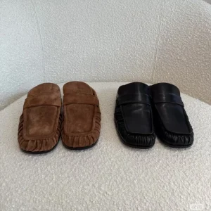 Vintage Pleated Leather Mules Square Toe Wrap Women’s British Style Fashion Trend All Seasons