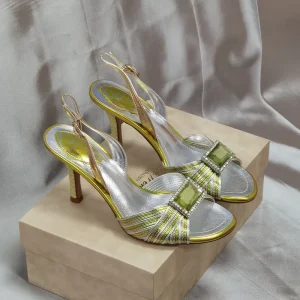 Vintage Rhinestone Gemstone Sexy Women’s Summer New Arrival Peep Toe Color Block Stiletto Heel Flip Flops Elegant Light