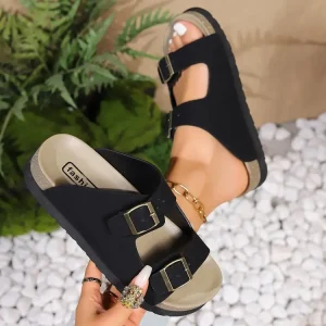 Vintage Shoes for Women Thick Bottom Slides Sandals and Casual Outer Wear for Slippers with PU Insole for Summer