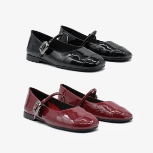 Vintage Square Toe Patent Leather Mary Jane Shoes Breathable Lightweight Summer Comfortable FlatHeel Adjustable Buckle Women