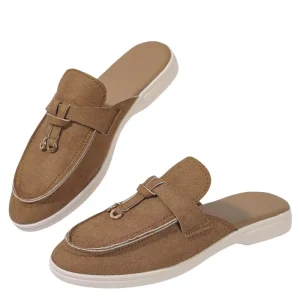 Vintage Style Half Slipper Outdoor Women’s Tassel Easy Foot Pedal Casual Flat Shoes Solid Color Loafers Shoe