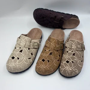 Vintage Suede Cork Clogs with Adjustable Buckle Slip On Mules Outdoor Non-Slip PVC Sole Slippers