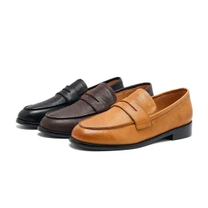 Vintage Washed Leather Women’s Loafers Comfortable All Day Footwear