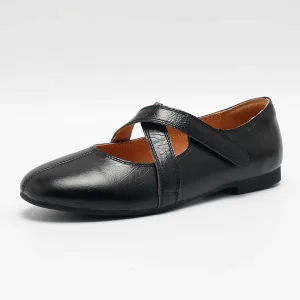 Vintage Washed Leather Women’s Mary Jane Flats Comfortable All Day Footwear