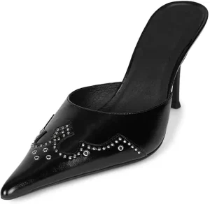 Vintage Women’s Pointed Toe Thin High Stilettos Mule Heels Sexy Black High Heel Mules Ladies Heels