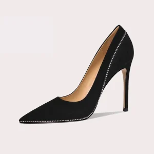 Vintage Women’s Shoes with Slim Heels High Heels Shallow Mouth Pointed Crystal Beads Sexy Single Shoes