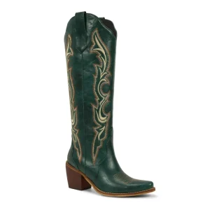 WETKISS OEM Game Day Tall Boots Vintage Women Western Embroidered Knee High Boots Fashion Slip on Chunky Heel Ladies Boots