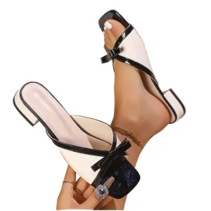 Wanghang WH007 Fashion Export Plus Size Bows Flats Women New Arrival Thin Strap Pure Color Casual Square Toe Summer Winter