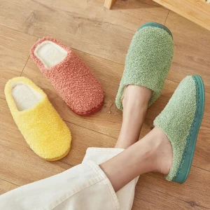 Warm Couple Winter Slippers Fluffy Soft Non-Slip Slides Women Men Indoor Flat Slippers