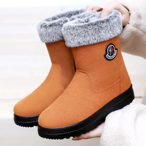 Warm Winter Boots for Women Fur Lined Mid Calf Boots for Women Comfortable Zipper Womens Snow Boots Waterproof Walking Outdoor