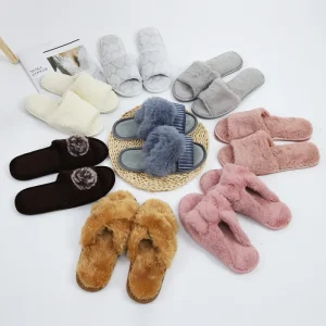 Warm Women’s Open Toe Light Weight Fluffy Winter with Soft Rubber Sole Anti-Slip Indoor Bedroom Use