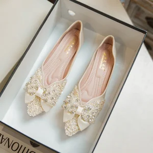 Water Diamond Pointed Toe Slip On Summer Women’s Flat Bottomed Versatile Temperament Soft Soled Scoop Shoes Plus Size