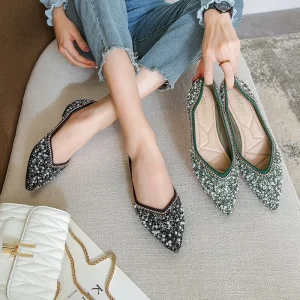 Water Diamond Single Flat Spring Style Boat Slip On Lightweight European American Temperament Versatile Plus Size Women’s Shoes