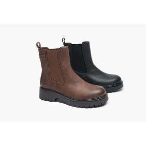 Waterproof PU Ankle Chelsea Boots for Women Elastic Closure Mesh Lining Fur Trim Safety Toe Work Without Lace