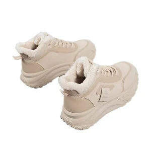 Wear Resistant and Casual Thick Soled Anti Slip Women’s Shoes in Winter Warm Cotton Lace Up Running Shoes