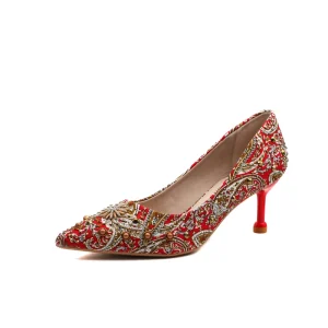 Wedding Shoes Bridesmaid Ladies Shallow Mouth Women’s High Heels Rhinestone Ladies Stiletto Shoes with Rivets