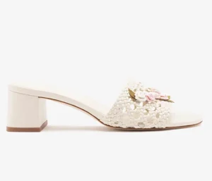 Wedding Shoes Mule Slip on Chunky Heel Low Heel Round Toe Open Toe Upper with Hand applied Rose Gentle Causal for Women