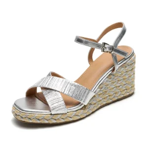 Wedge Sandals for Women New Silver Color Fashion Versatile Women’s Shoes Casual Party Office Sandals
