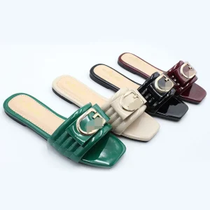 West Africa Flat Metal Buckle Walking Shoes Summer PU Lining Flat Slippers Outdoor Beach Flat Sandals Footwear