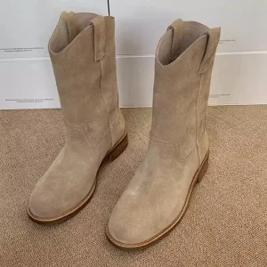 Western Cowboy Boot Women’s Suede Sleeve Short Boots Women’s Ankle Footwear Boots Female Classy Leather Boots