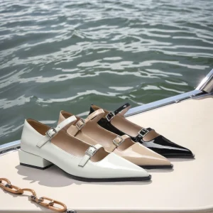 White Black Pink Pointed Toe Summer Stones Low Chunky Square Heels Ankle Styles Decor Slip On Women’s Elegant Dress Shoes