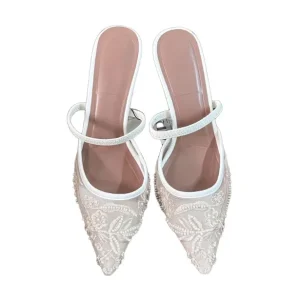 White High Heels Women’s Mesh Pointed Stiletto Heel Toe Sandals Rear Trip Strap Outdoor High Top Super High Heel Summer