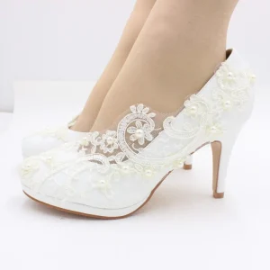 White Lace Spring Solid High Heeled Wedding Shoes High Quality Stiletto Women’s Large Size Matte Toe Bridal Shoes BH482203