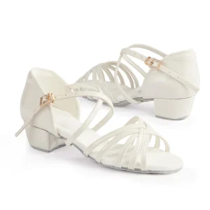 White PU Leather Salsa Ballroom Dance Shoes For Women Girls Kids Children Beginner Modern Dance Shoes