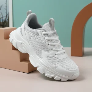 White Platform Women’s Sneakers Spring Lace-Up Thick Bottom Shoes Woman PU Mesh Breathable Sports Shoes Ladies