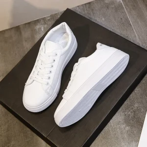 White Round Toe Sneakers Women’s Thick Bottom Casual Shoes