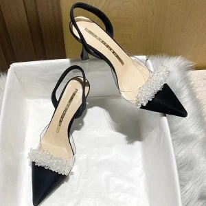 White Single Layer Stiletto Heel Pumps Women’s Slip On High Heels Sandals Pointed Toe French Style for Spring Summer