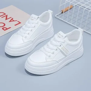 White Women’s New Autumn Soft-Soled Travel Shoes Artificial Pu Breathable Anti-Slip Durable Shock Absorption Front Laces