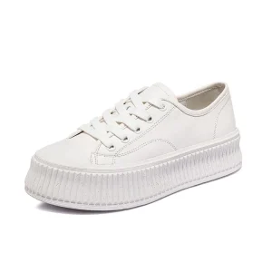 White Women’s Work Shoes Spring Thick Soled Height Increasing Casual Spongy Biscuit Style