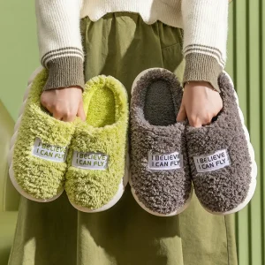 Winter 4cm High Elastic Home Thermal Slippers Women’s Indoor Anti-skid Plush Slippers