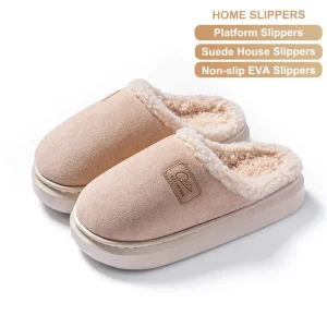 Winter Autumn Women Fluffy Soft Warm House Indoor Outdoor Non-slip EVA Sole Platform Suede