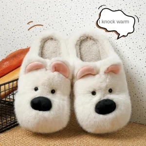 Winter Autumn Women’s West Highland Dog Cute Thickened Warm Plush Indoor Home Student Cotton Slippers
