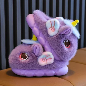 Winter Children’s Unicorn Slippers New Style Cute Cartoon Warm Baby Fluffy Shoes