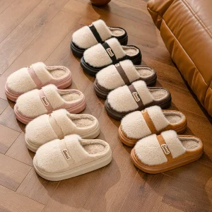 Winter Cotton Slippers Women’s Fashion Comfortable Thermal Indoor Home Thick Bottom Plus Fluffy Cotton Slippers