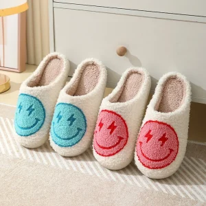Winter Cross-border Suede Closed Toe Slippers Women’s Home Indoor Non-slip Cute Cartoon Lightning Warm Durable