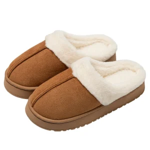 Winter Fashion Women’s Slippers Faux Fur Sued Cotton Soft TPR Rubber Outsole Plush Fuzzy Anti-Slippery Cushion