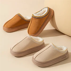 Winter Home Fuzzy Plush Women’s Tasman Slipper with Braided Tape Slip Resistant Thermal EVA Comfortable