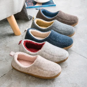 Winter Home Indoor Wooden Floor Non Slip Closed Toe Plush Warm Slippers Japanese Style Solid Color For Men And Women