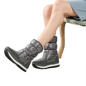Winter Mid-Top Women’s Snow Boots Fur Fleece Thickened Non Slip Water Repellent Floral Pattern Flat Sole Lightweight Durable