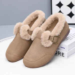 Winter New Arrival Retro Casual Fleece Lined Round Toe Flat Slip On Buckle Warm Rubber Outsole Tods Shoes Women