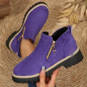 Winter New Korean style Low heeled Thick heeled Side zipped Suede Round toed Women’s Bare Boots and Short Boots