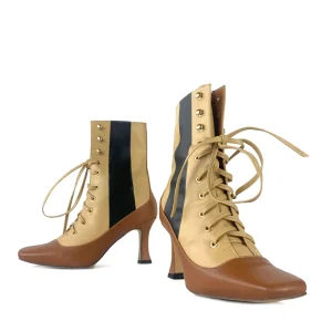 Winter Pointed Women’s Mid Length Short Boots with Thin Heels and Lace-Up, Black Ankle Leather Shoes